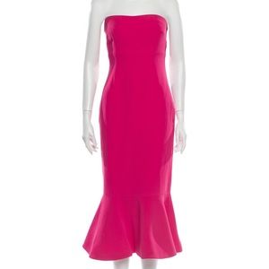 Hot pink cinq a sept midi dress perfect condition with ruffle flare
